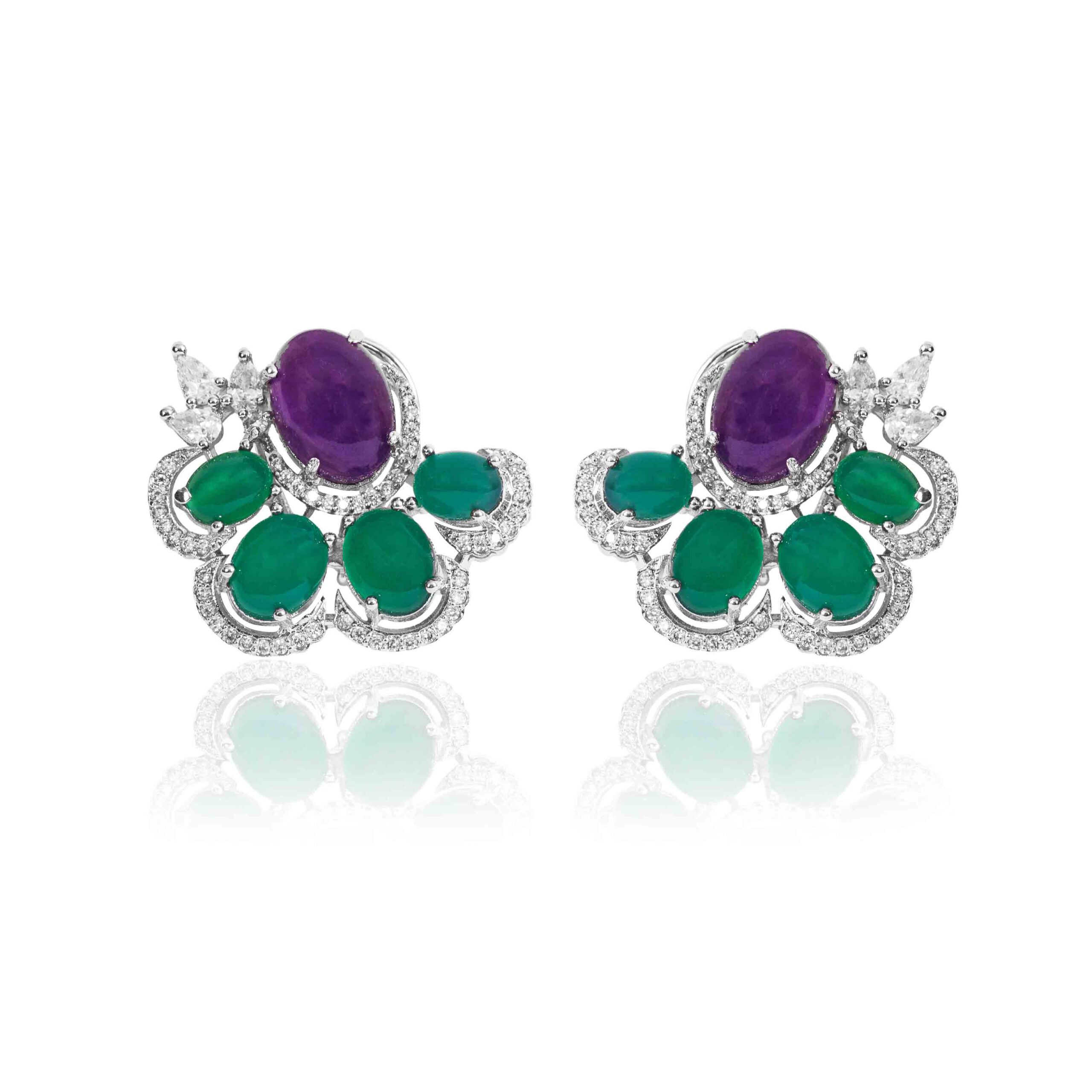 Indowestern Studs - Green/purple