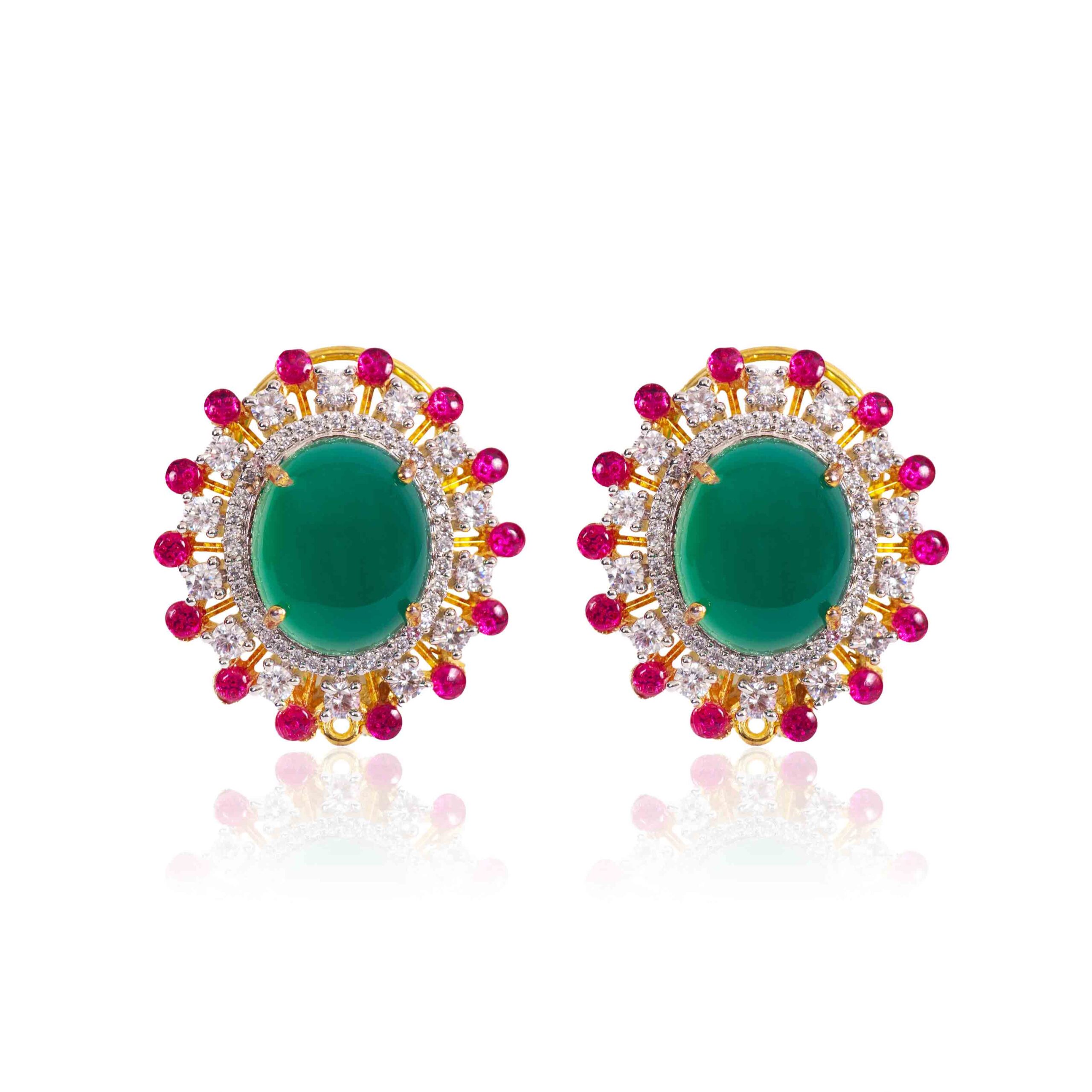 Indowestern Studs - Green/Pink