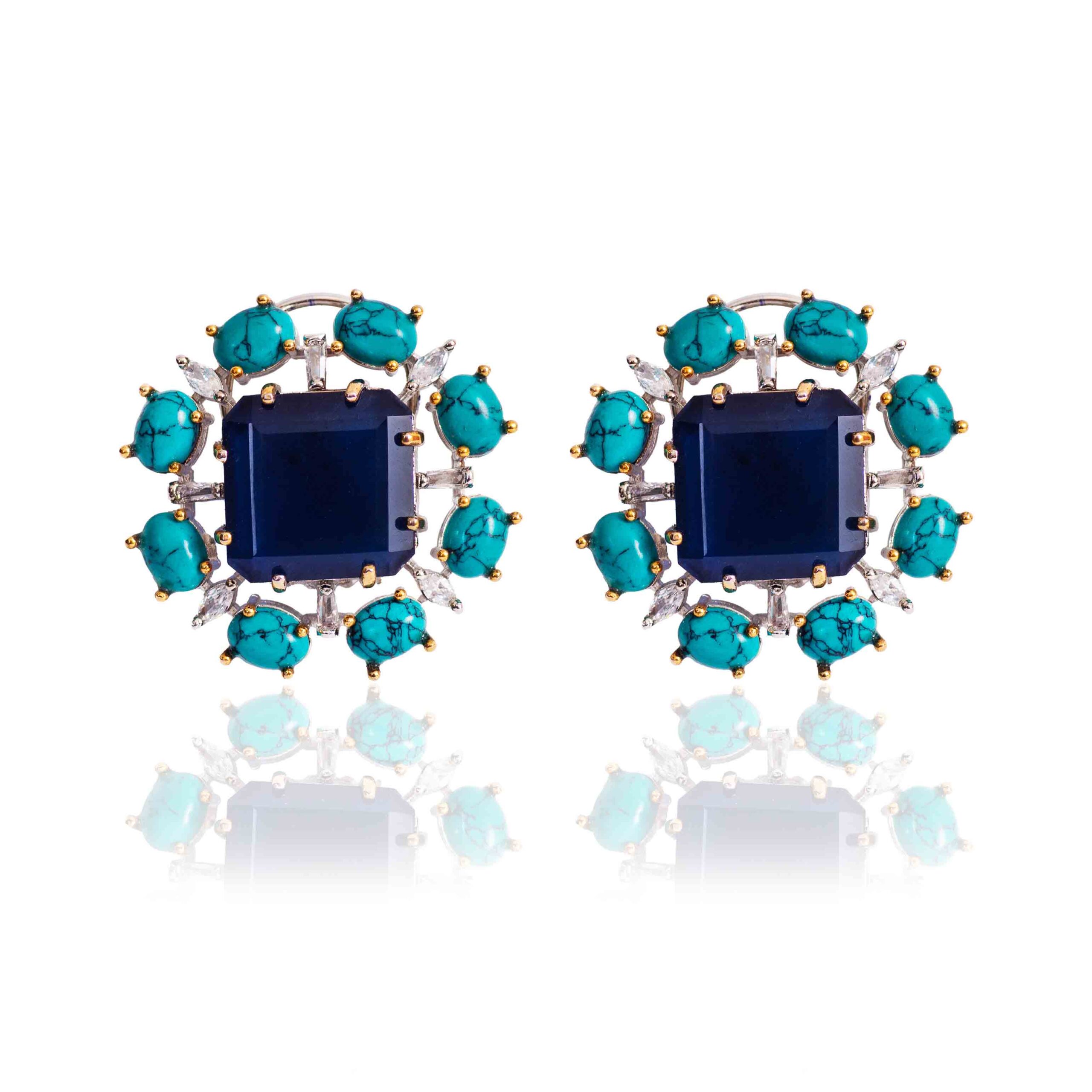 Indowestern Studs - Dark Blue/sky blue