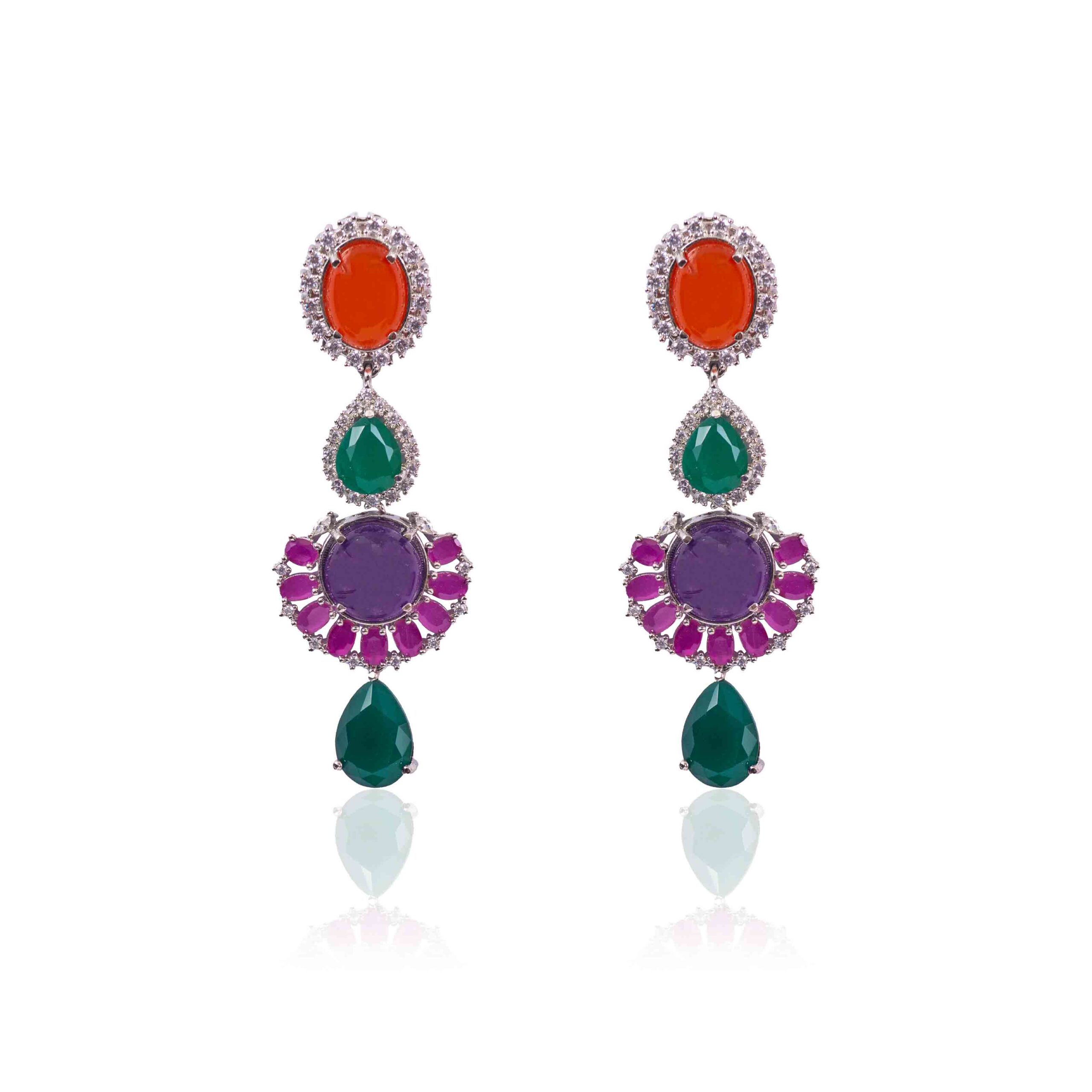 Indowestern Earring - Orange/Purple/Green