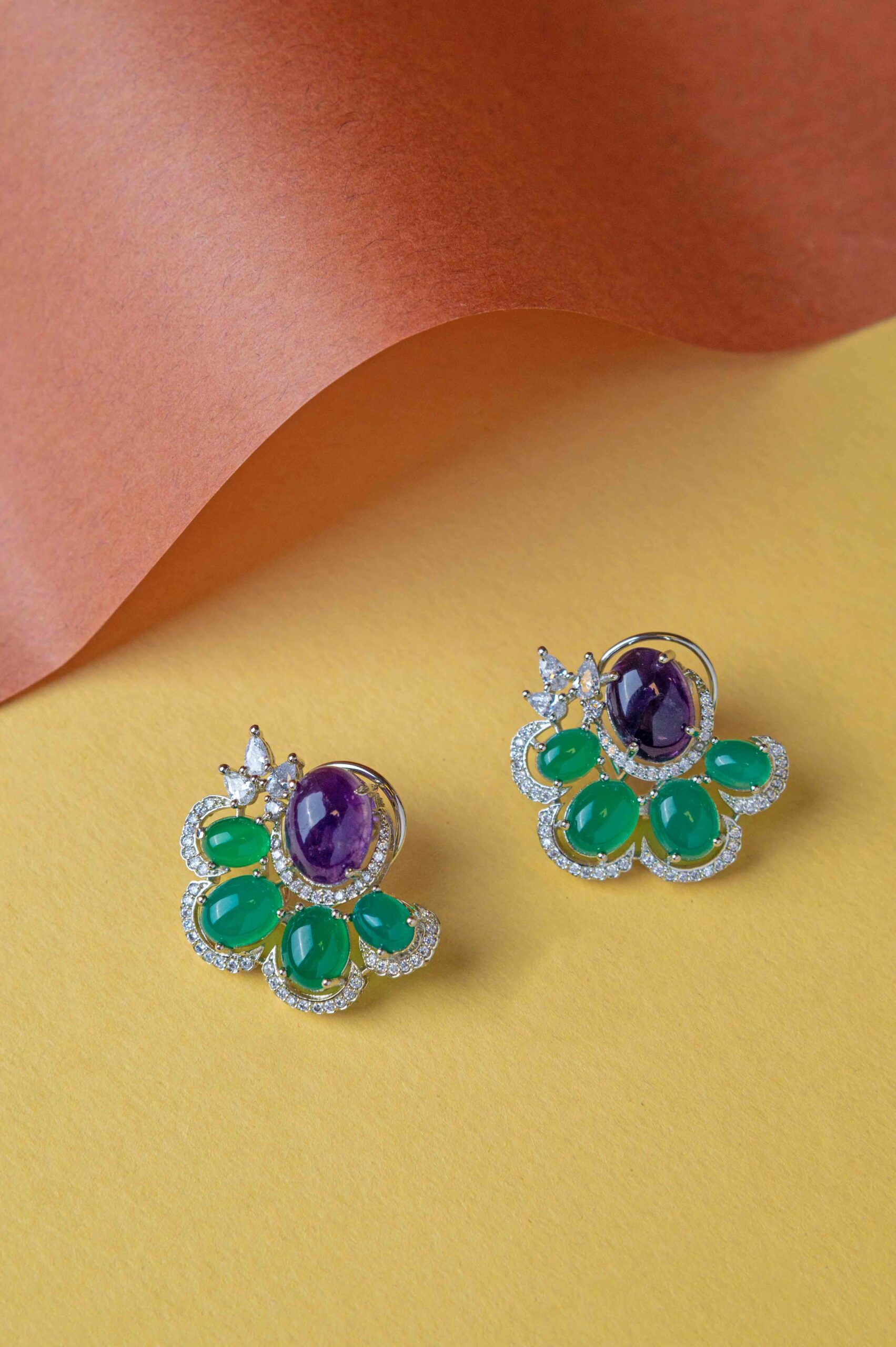 Indowestern Studs - Green/purple