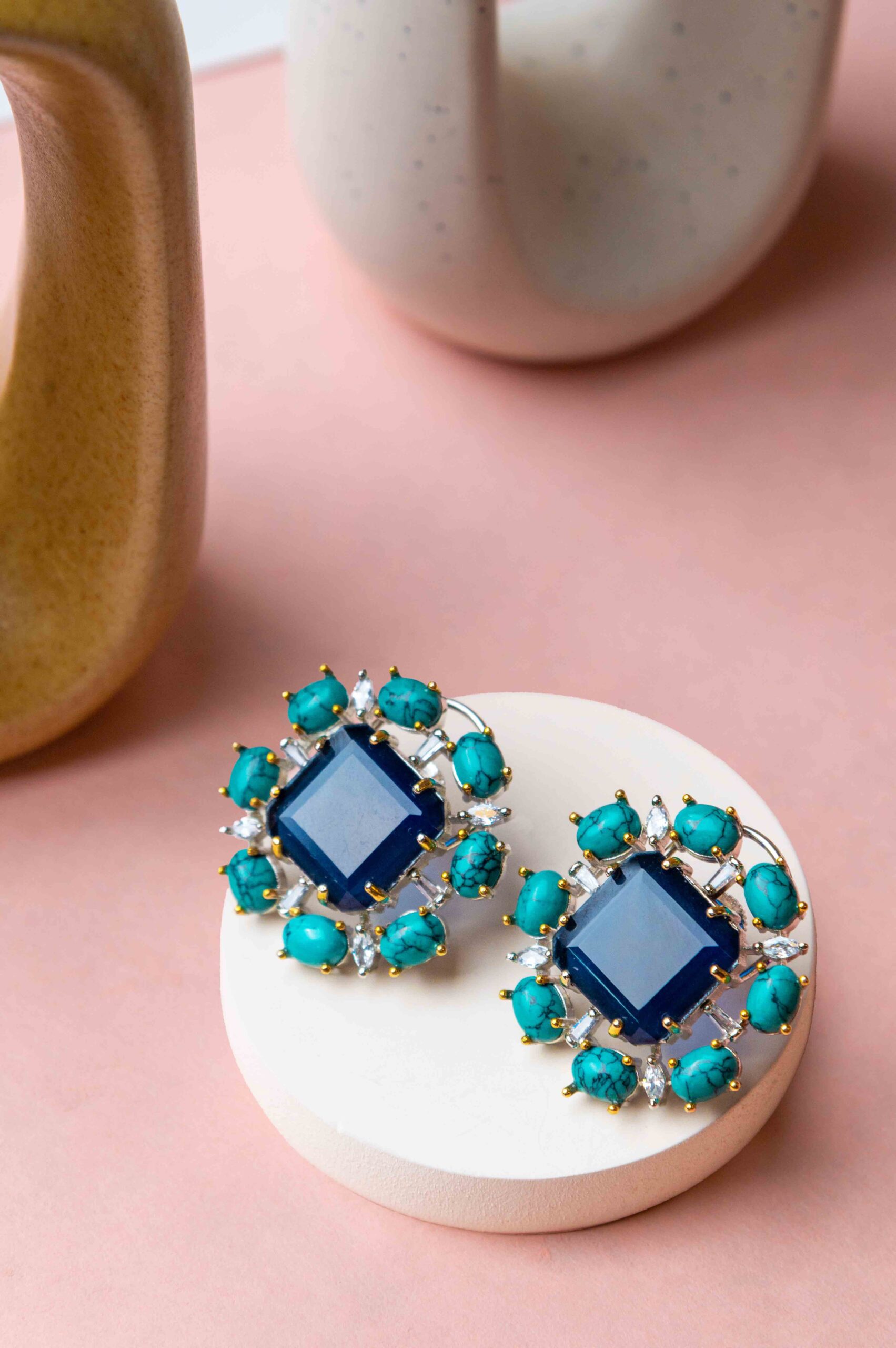 Indowestern Studs - Dark Blue/sky blue