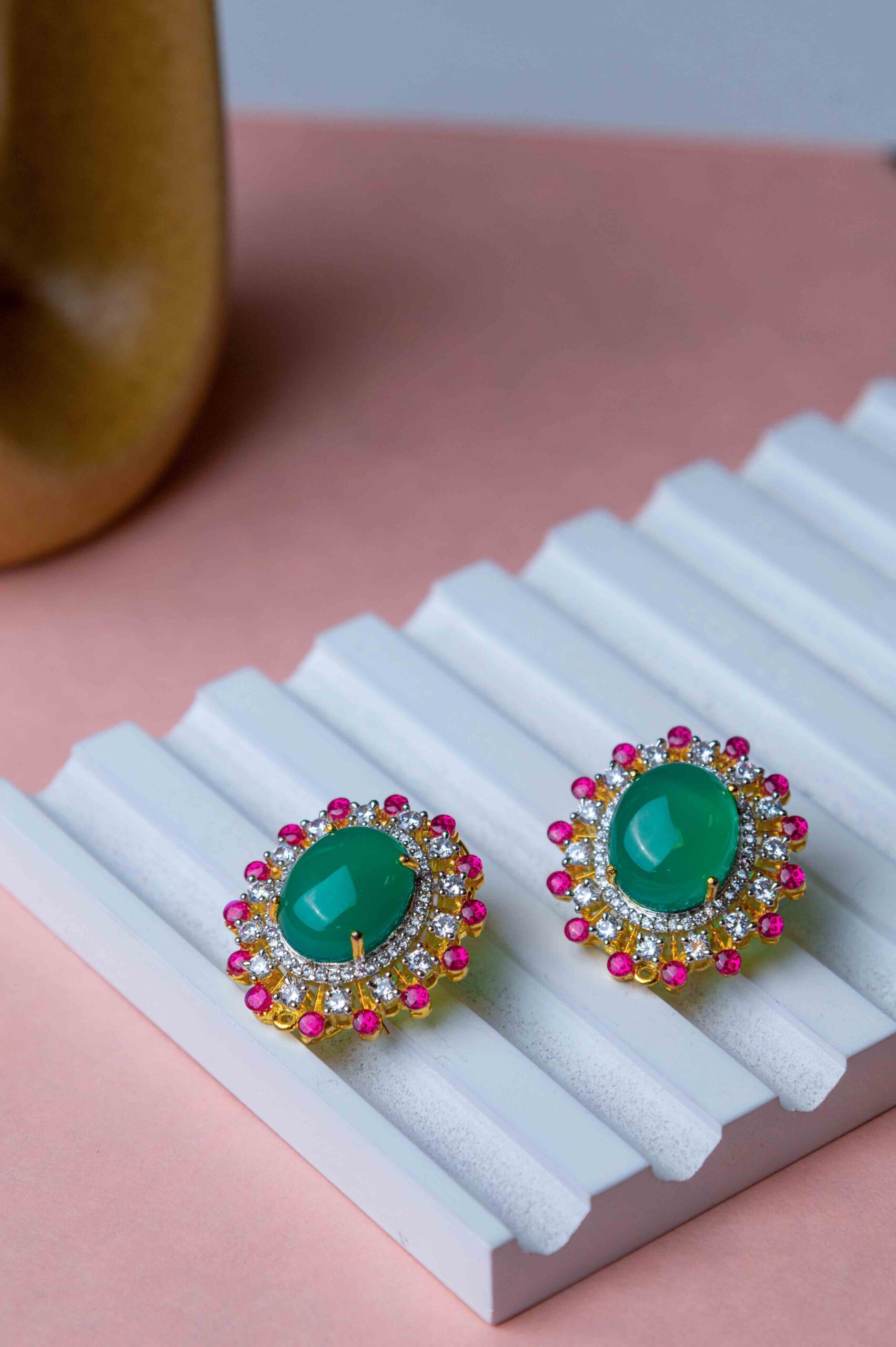 Indowestern Studs - Green/Pink