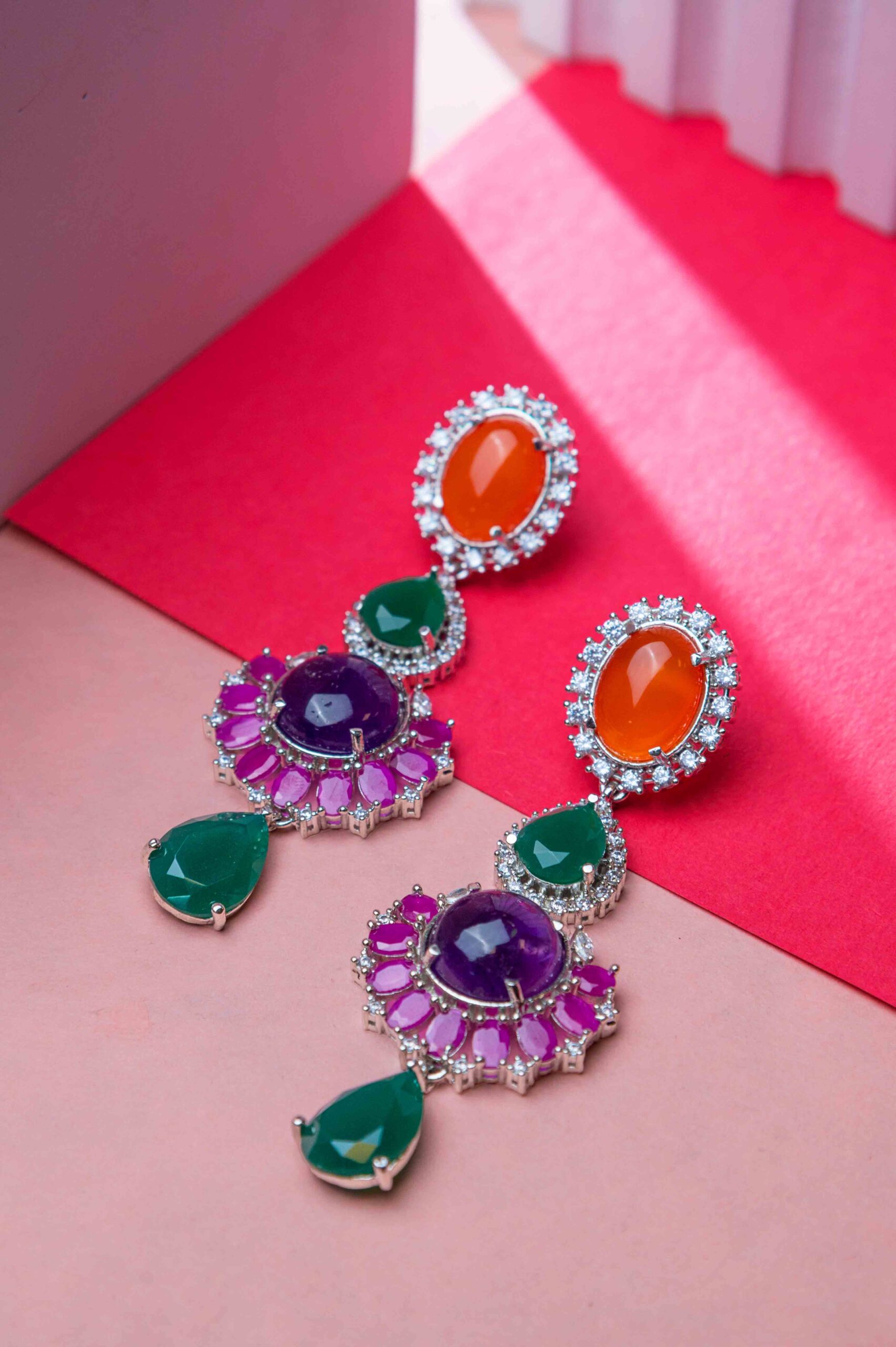 Indowestern Earring - Orange/Purple/Green