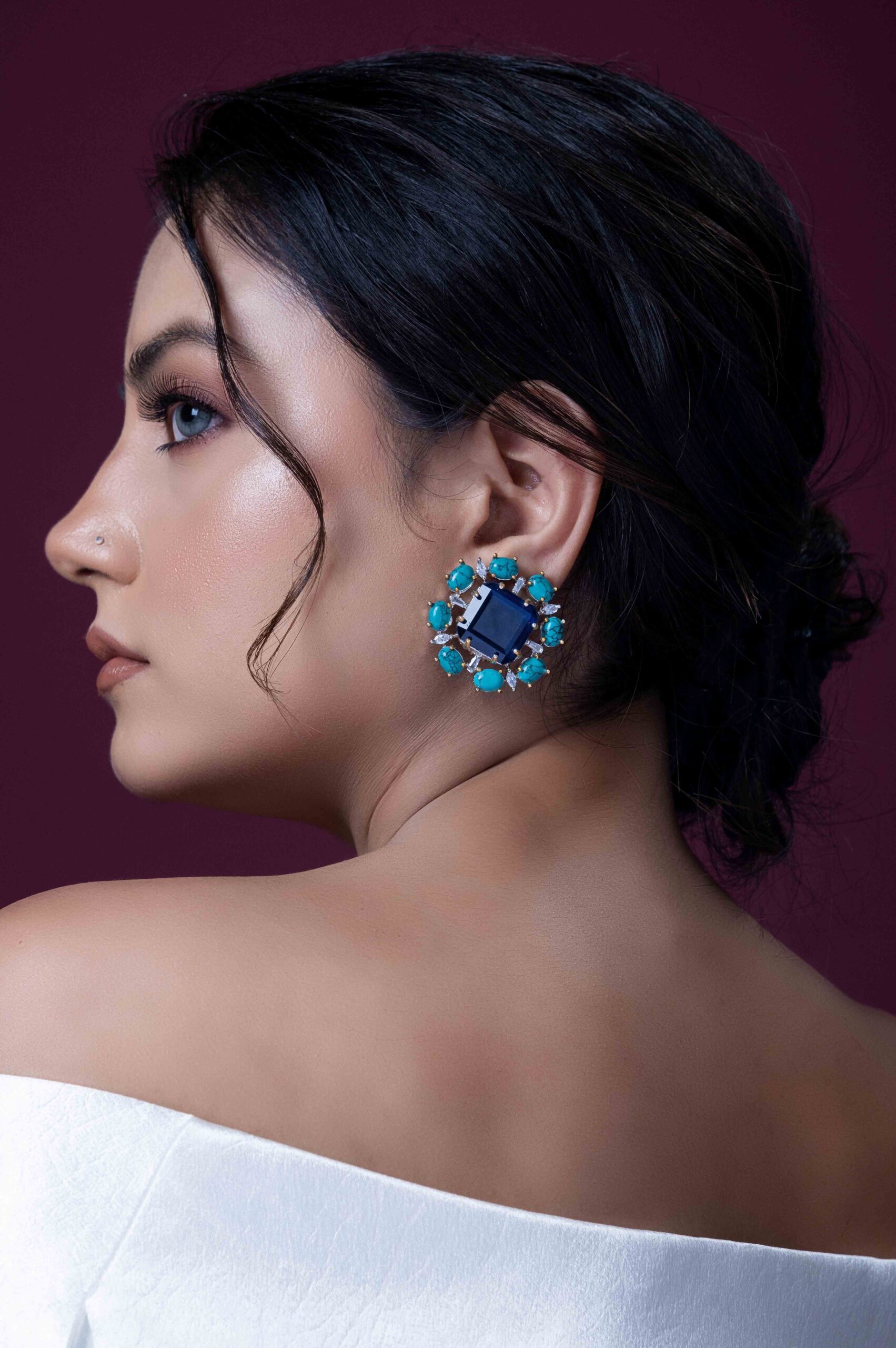 Indowestern Studs - Dark Blue/sky blue