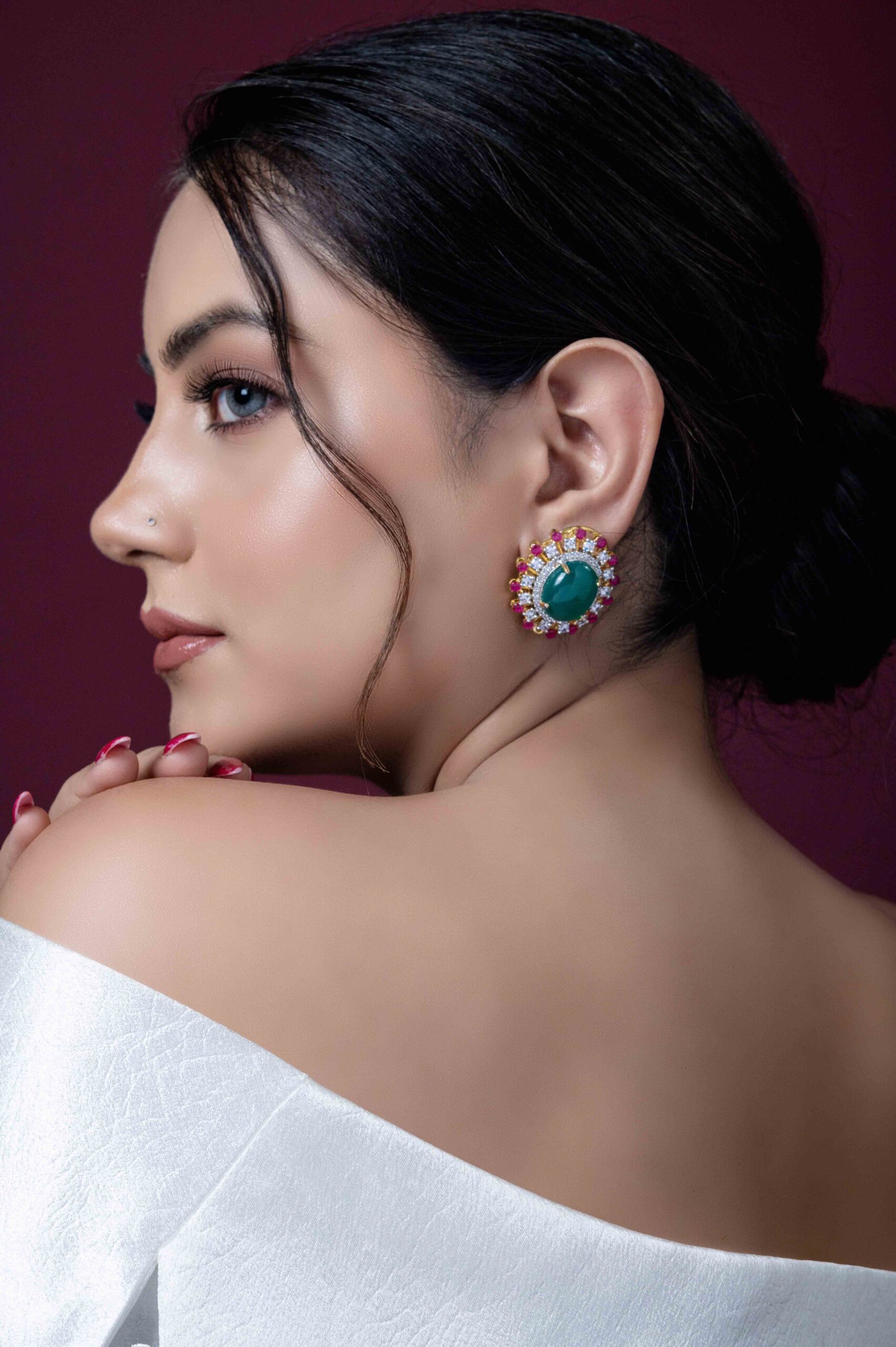 Indowestern Studs - Green/Pink