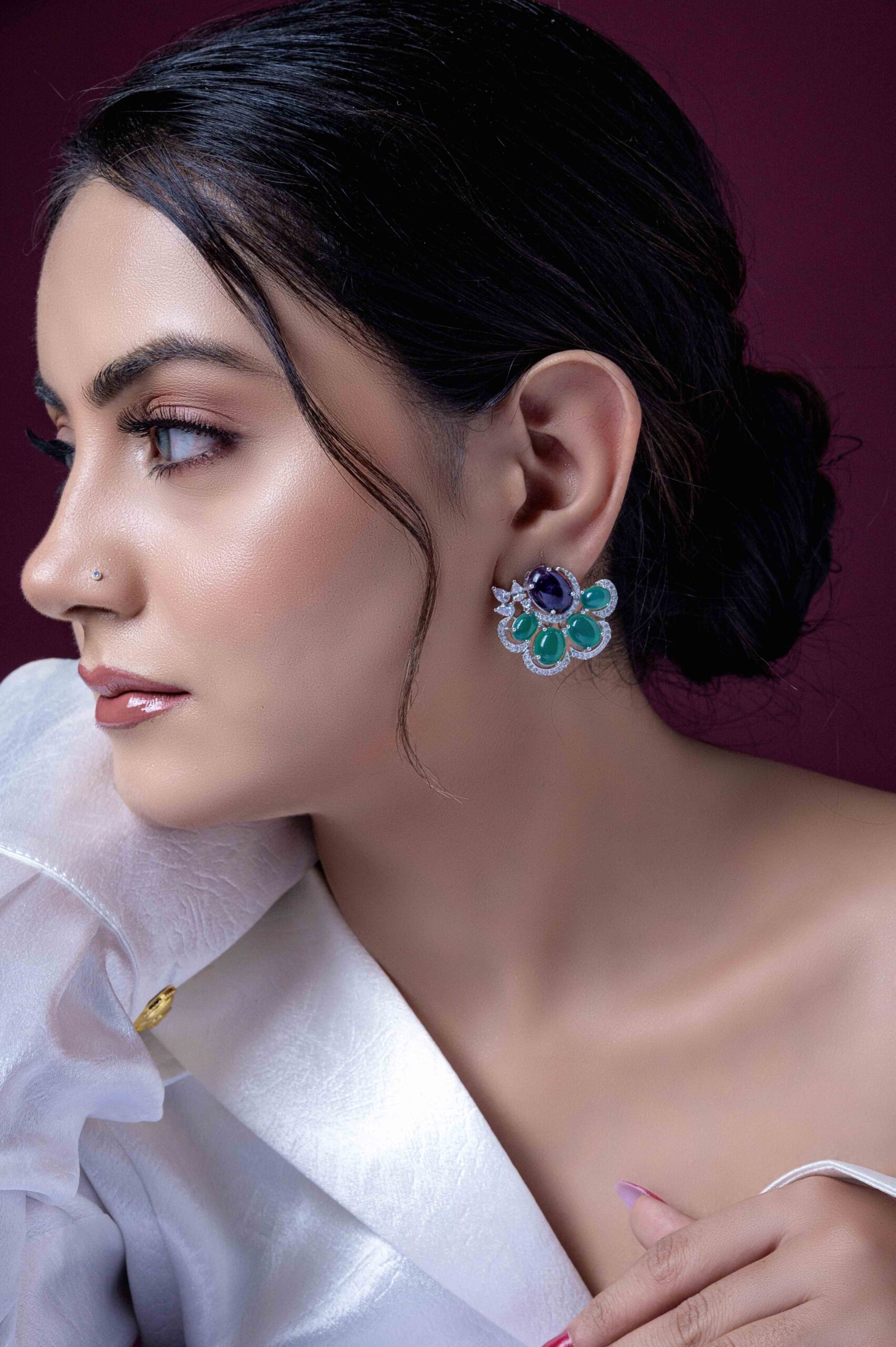 Indowestern Studs - Green/purple