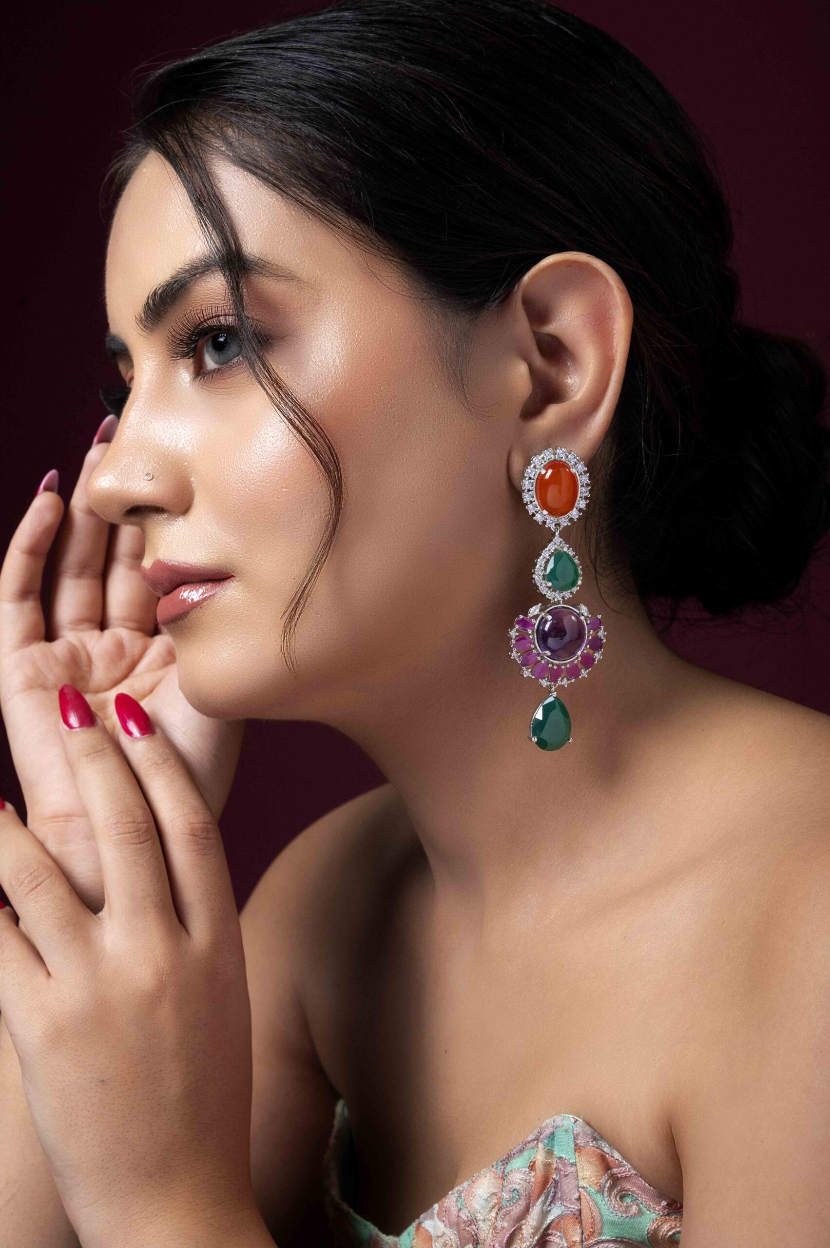 Indowestern Earring - Orange/Purple/Green